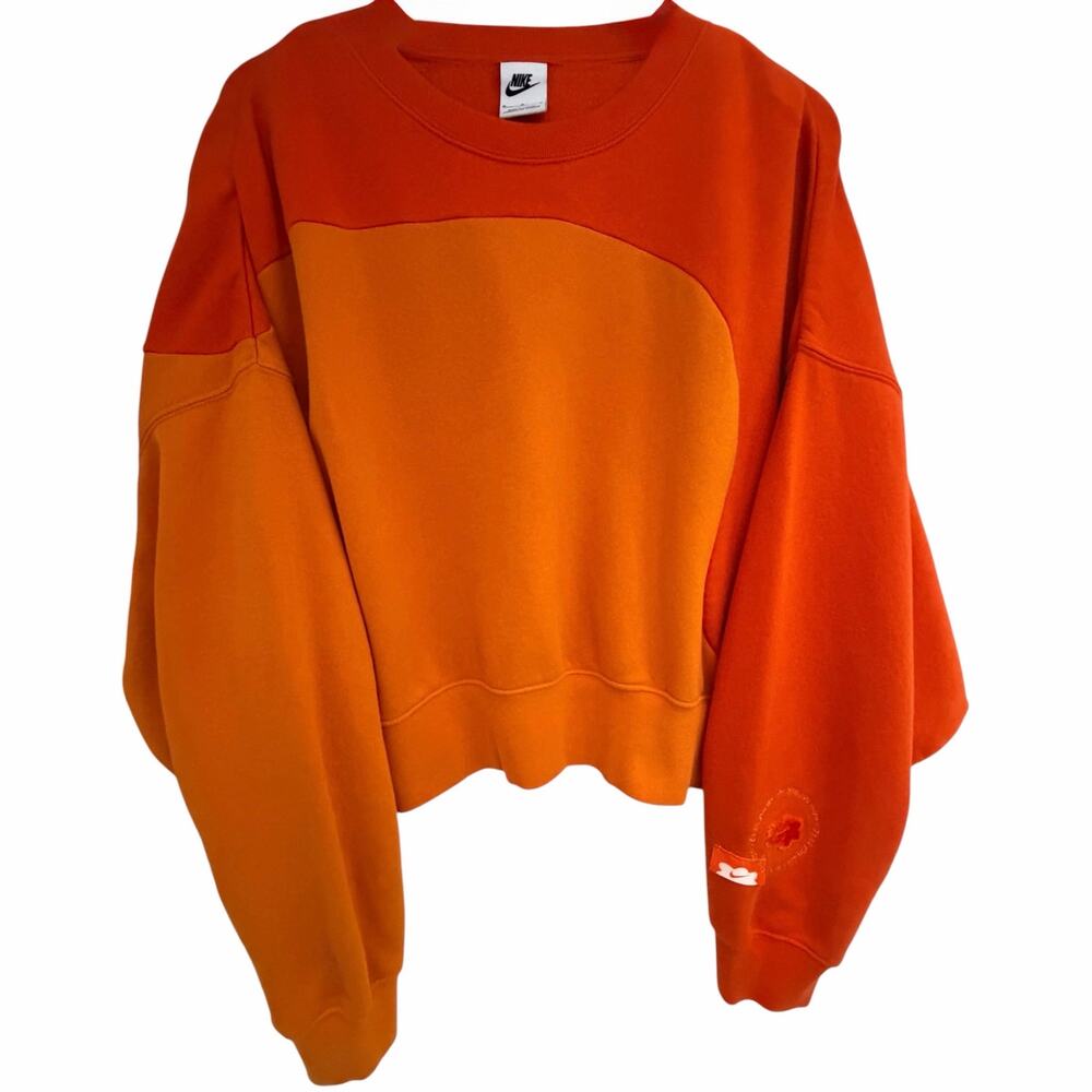 Nike Women's Color Clash Fleece Cropped Sweatshirt Medium Orange